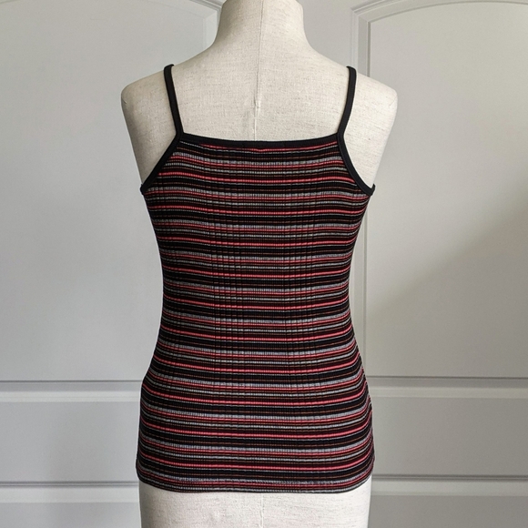 Joie Tank Top Square Neckline Striped Stretch Rib Knit Fitted Black Multi S NWT - Picture 5 of 11